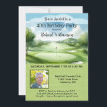 Invitation 40ème anniversaire de la fête masculine Photo Golf<br><div class="desc">Cette invitation festive et colorée 40th Birthday Party a un thème Golf et il est parfait pour un Golfeur. Il dispose d'un panier de golf avec des clubs de golf sur un terrain de golf, Beaucoup à personnaliser pour rendre approprié pour votre propre événement ainsi qu'une photo. Nous avons tous...</div>