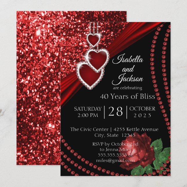 Invitation 40ème anniversaire de la Parties scintillant rouge (Devant / Derrière)