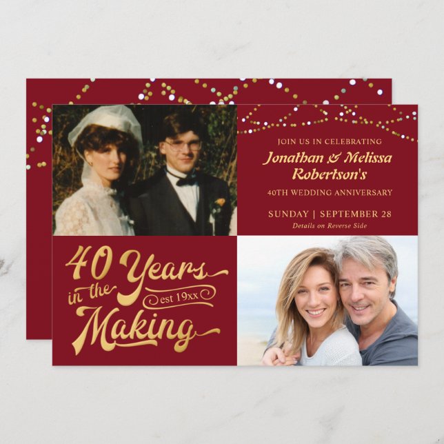 Invitation 40ème anniversaire de Ruby, fête des photos (Devant / Derrière)