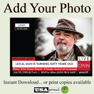 Invitation 40th 50th 60th Birthday Mens Funny TV News