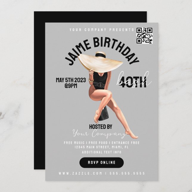 Invitation 40th Birthday Bash Event Club Style Flyers (Devant / Derrière)