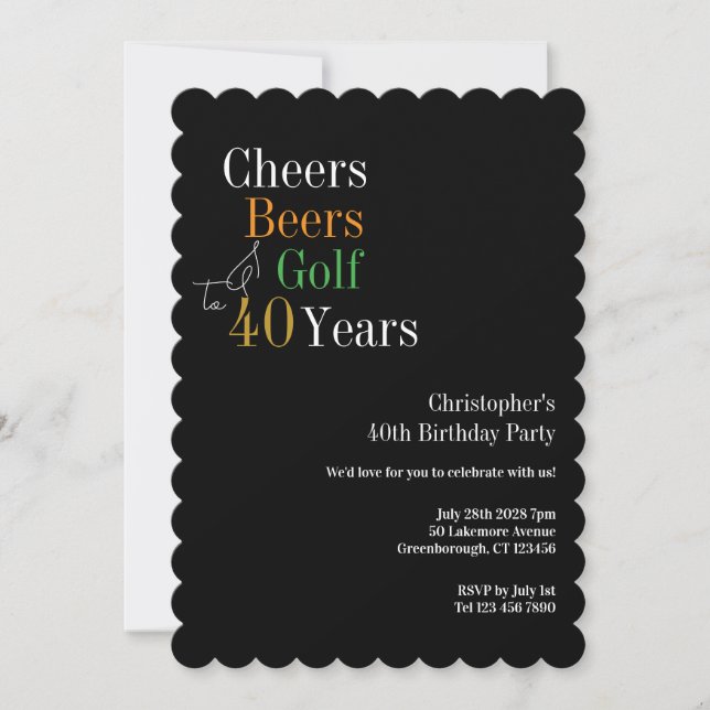 Invitation 40th Birthday Golf Cheers Beers Party (Devant)