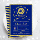 Invitation 40th Birthday Party - ANY AGE Royal Blue Gold<br><div class="desc">40th birthday party invitation for men or women. Elegant invite card in royal blue with faux glitter gold foil. Features typography script font. Cheers to 40 years! Can be personalized into any year. Perfect for a milestone adult bday celebration.</div>