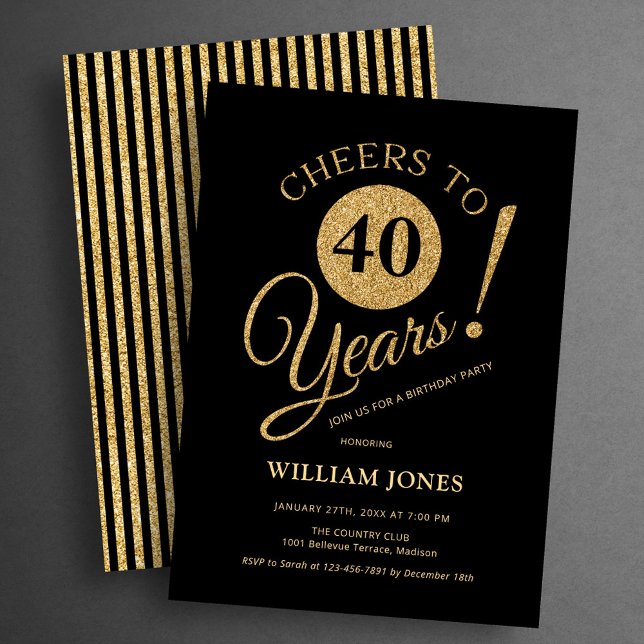 Invitation 40th Birthday Party Gold Black (Créateur téléchargé)