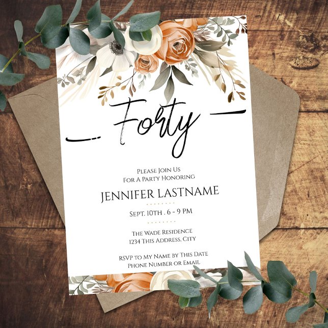 Invitation 40th Birthday Rustic Floral Fall  (Créateur téléchargé)