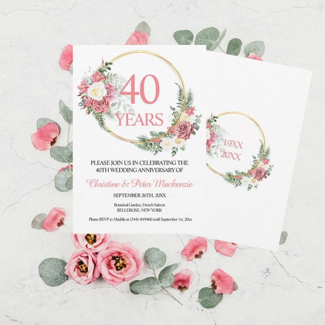 Invitation 40th Wedding Ruby Roses Anniversary (Créateur téléchargé)