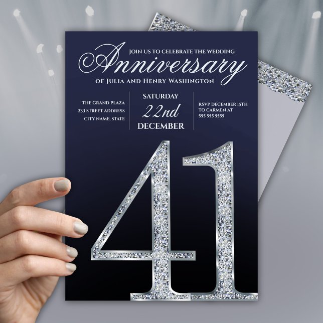 Invitation 41e Anniversaire Diamant Argent Bleu Marine (Créateur téléchargé)