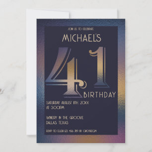 Invitation 41e anniversaire moderne violet foncé et or