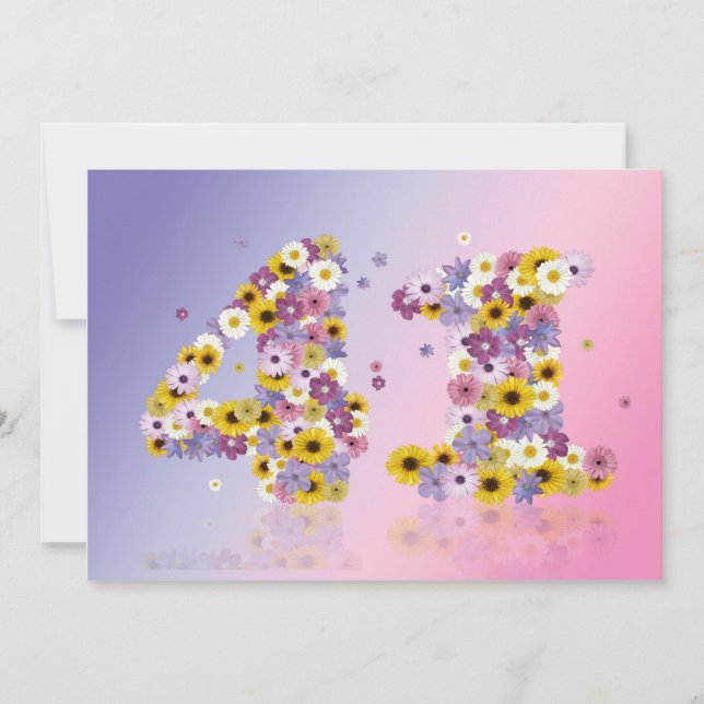 Invitation 41e fête d'anniversaire, avec des lettres fleuries (Devant)