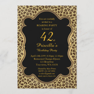 Invitation 42e,Anniversaire 42e,Cheetah, Black & Gold