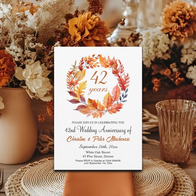 Invitation 42e anniversaire de Mariage Automne Floral Garland (Créateur téléchargé)
