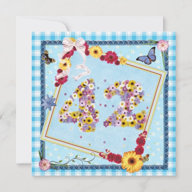 Invitation 42e fête d'anniversaire Fleurs d'invitation, papil (Devant)