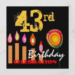 Invitation 43e anniversaire bougies d'or et ballon métallique