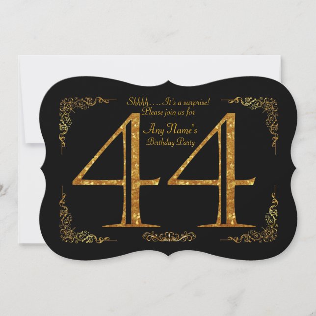 Invitation 44,Fête d'anniversaire 44,grand Gatsby,noir & or (Devant)