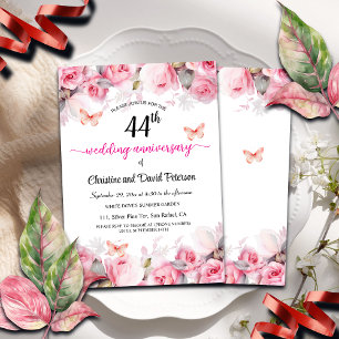 Invitation 44e anniversaire de Mariage Elegant Blush Roses