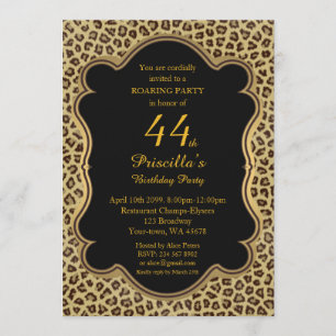 Invitation 44e,Fête d'anniversaire 44e,Cheetah, Black & Gold
