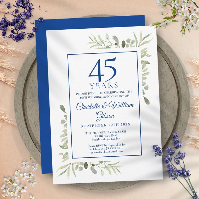 Invitation 45e 65e Anniversaire de Mariage Aquarelle Verdure (45th 65th Wedding Anniversary Watercolor Greenery Invitation)