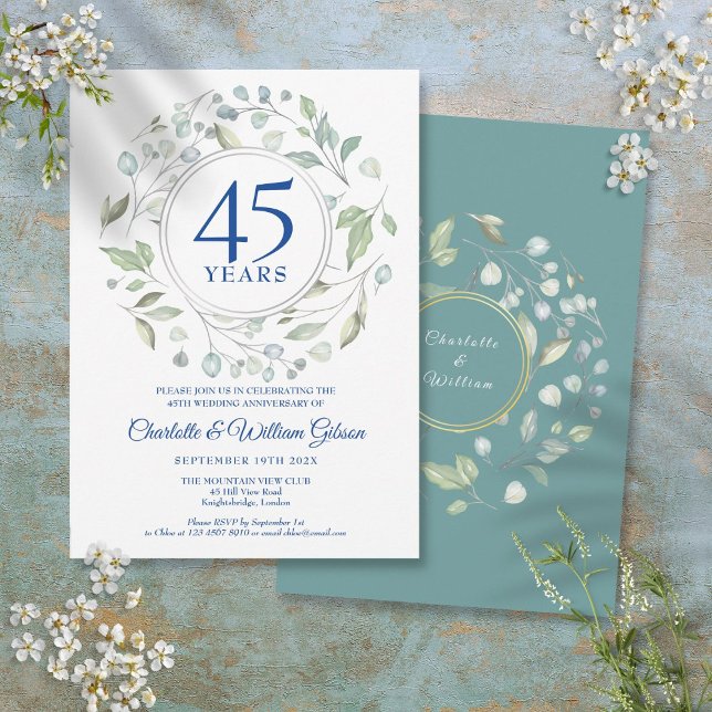 Invitation 45e 65e Anniversaire de Mariage Laurel Feuillage (45th 65th Wedding Anniversary Laurel Greenery Invitation)