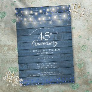 Invitation 45e 65e anniversaire des lampes à cordes Coeurs de