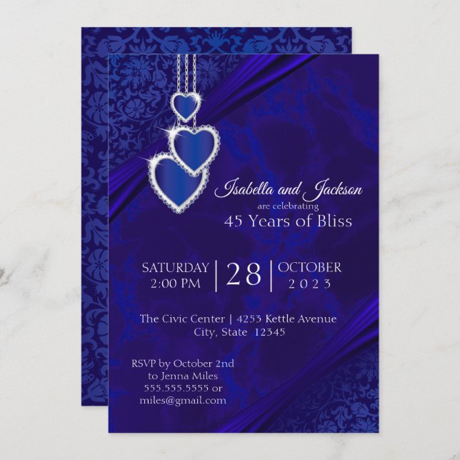 Invitation 45e / 65e conception de noces de saphir de l'anniv (Devant / Derrière)