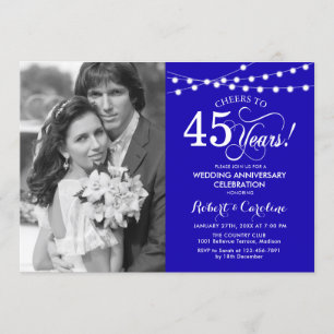 Invitation 45e Anniversaire avec Photo - Bleu Saphir