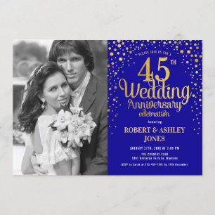 Invitation 45e anniversaire avec photo - Or bleu