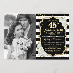 Invitation 45e Anniversaire avec Photo - Or Noir