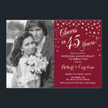Invitation 45e anniversaire avec photo - Rouge rubis or<br><div class="desc">Invitation de 45e anniversaire de mariage avec photo.
Design élégant en rouge rubis avec police de caractères script or faux et confettis. Envoyez-moi un message si vous avez besoin d'une année personnalisée.</div>