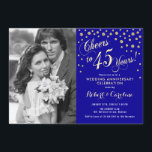 Invitation 45e anniversaire avec photo - Sapphire Blue Gold<br><div class="desc">45e anniversaire du Mariage Invitation avec photo. Design élégant en bleu saphir avec police de script et confetti en faux or. Message-moi si vous avez besoin d'année personnalisée.</div>