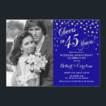 Invitation 45e anniversaire avec photo - Sapphire Blue Gold<br><div class="desc">45e anniversaire du Mariage Invitation avec photo. Design élégant en bleu saphir avec police de script et confetti en faux or. Message-moi si vous avez besoin d'année personnalisée.</div>