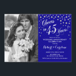 Invitation 45e anniversaire avec photo - Sapphire Blue Silver<br><div class="desc">45e anniversaire du Mariage Invitation avec photo. Design élégant en bleu saphir avec faux parties scintillant argent,  police de script et confetti. Message-moi si vous avez besoin d'année personnalisée.</div>