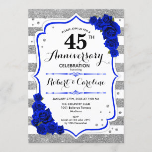 Invitation 45e Anniversaire - Bleu Saphir Blanc Argent