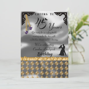 Invitation 45e Anniversaire Dance Party Silver Foil Purple He