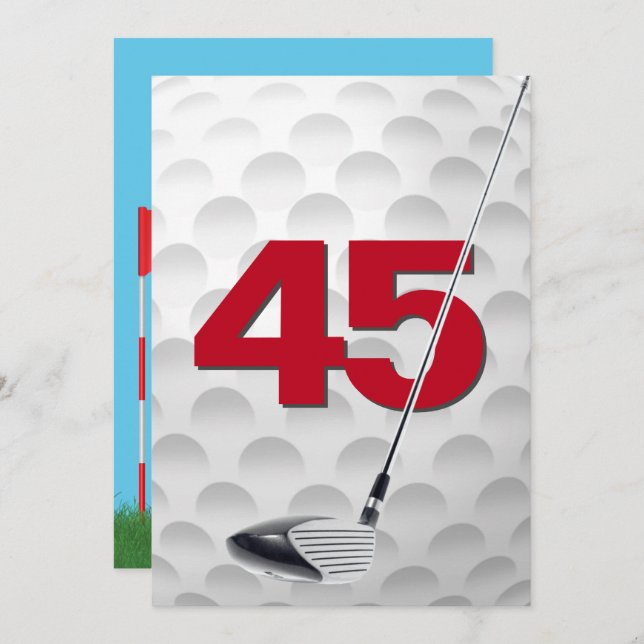 Invitation 45e Anniversaire de la fête de golf Thème (Devant / Derrière)