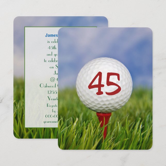 Invitation 45e Anniversaire de la fête Thème de golf (Devant / Derrière)