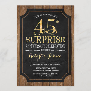 Invitation 45e anniversaire de la surprise - Gold en bois