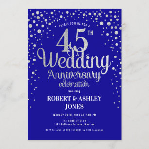 Invitation 45e anniversaire de mariage - Bleu saphir et argen