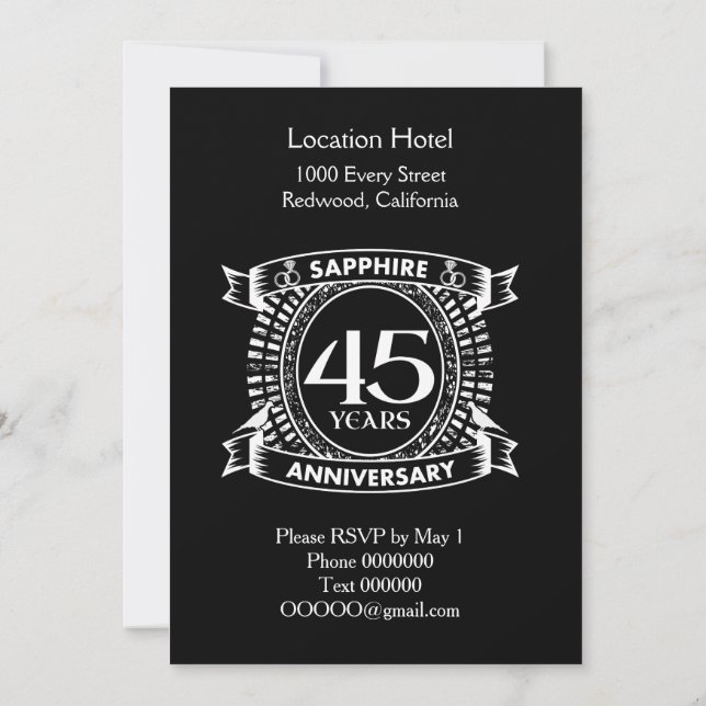 Invitation 45e anniversaire de mariage crest de saphir (Dos)