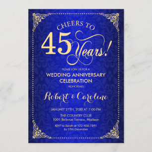 Invitation 45e anniversaire de mariage - Damassé bleu or