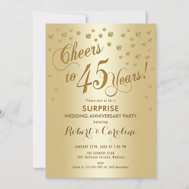 Invitation 45e anniversaire de mariage - Or surprise (Devant)