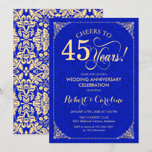 Invitation 45e Anniversaire de Mariage Saphir Bleu Or Damassé