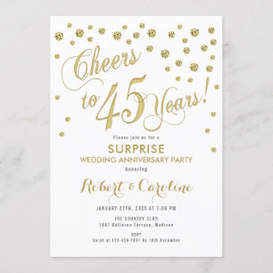 Invitation 45e anniversaire de Mariage surprise - Blanc et or
