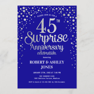 Invitation 45e anniversaire de surprise - Bleu et argent de S