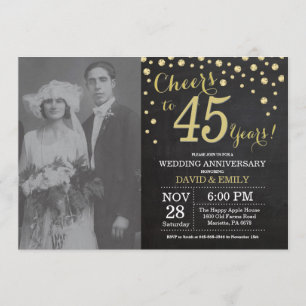 Invitation 45e anniversaire du Mariage Chalkboard noir et or