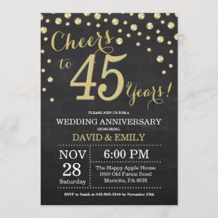 Invitation 45e anniversaire du Mariage Chalkboard noir et or