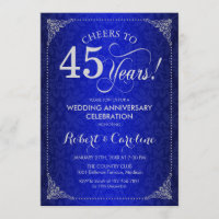 45e anniversaire du Mariage - Damas d'argent bleu