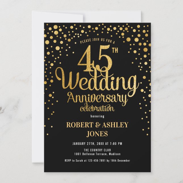 Invitation 45e anniversaire du Mariage - Noir & Or (Devant)