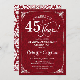 Invitation 45e anniversaire du Mariage - Ruby Red White Damas