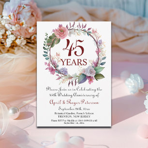 Invitation 45e anniversaire du Mariage Sapphire Floral