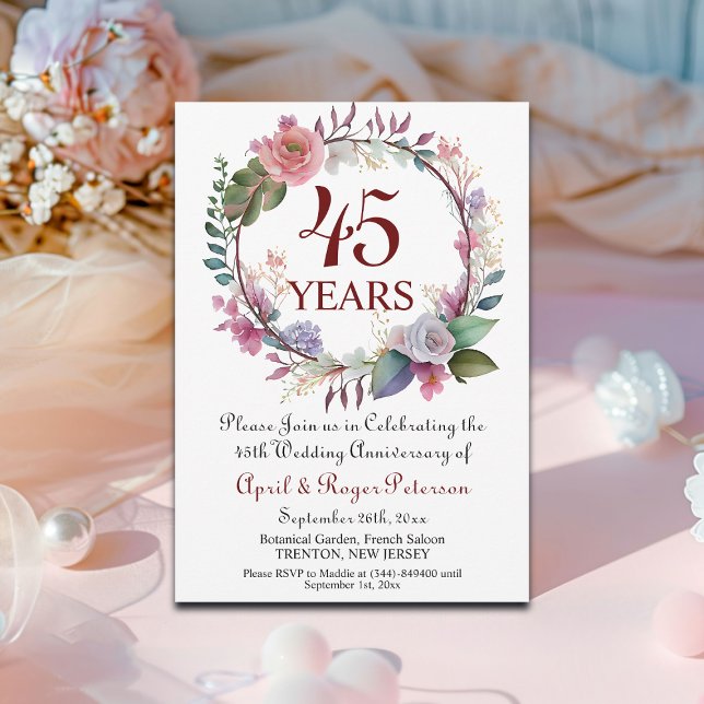Invitation 45e anniversaire du Mariage Sapphire Floral (Créateur téléchargé)